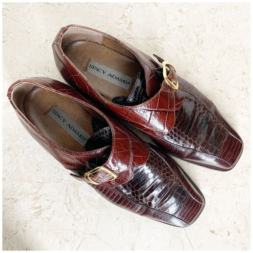Stacy Adams Monk Strap Mens Dress Shoes Size 9 Genuine Snakeskin Brown Leather - Picture 6 of 12